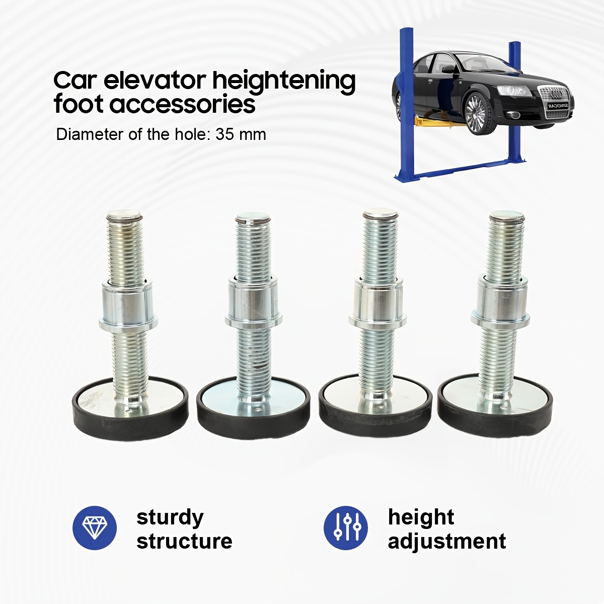 Image of 4pcs 50mm Shaft Diameter Car Lift Rubber Tray Heightening High Leg Pads, Screw Up Car Lift Pads Heightening Feet Tray
