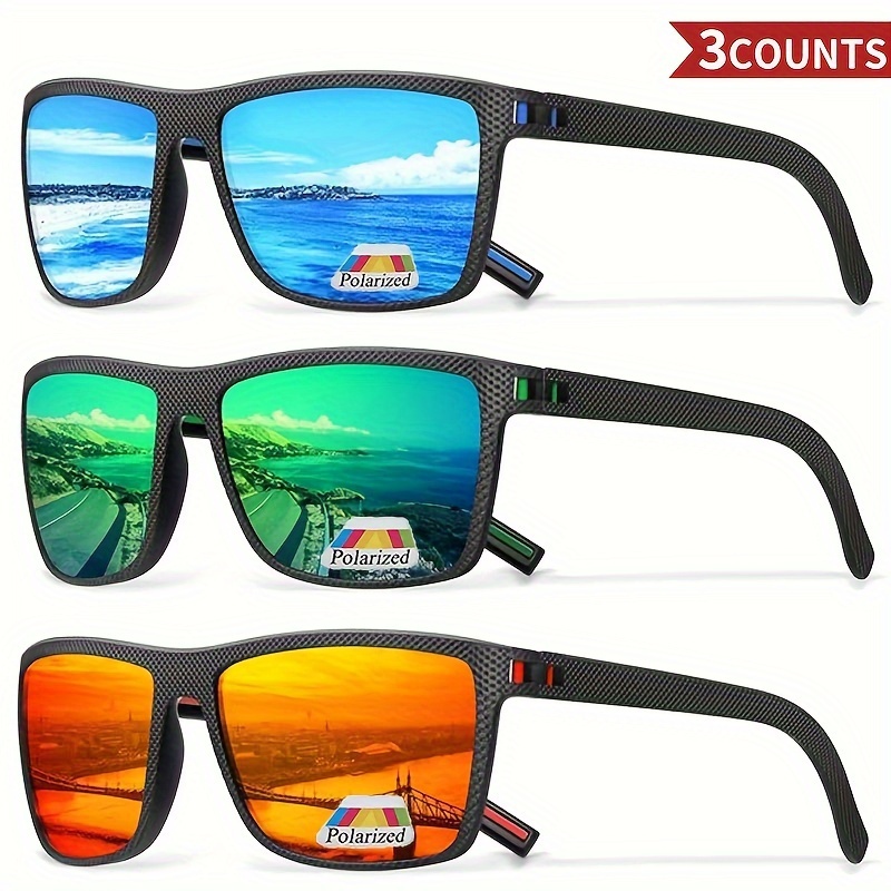 

Monster Polarized Fashion Glasses 3pcs - Men's Hd Tac, Vintage Square, Fashionable Multi-color, Ideal For Outdoor Sports, Fishing, Beach & Leisure Activities