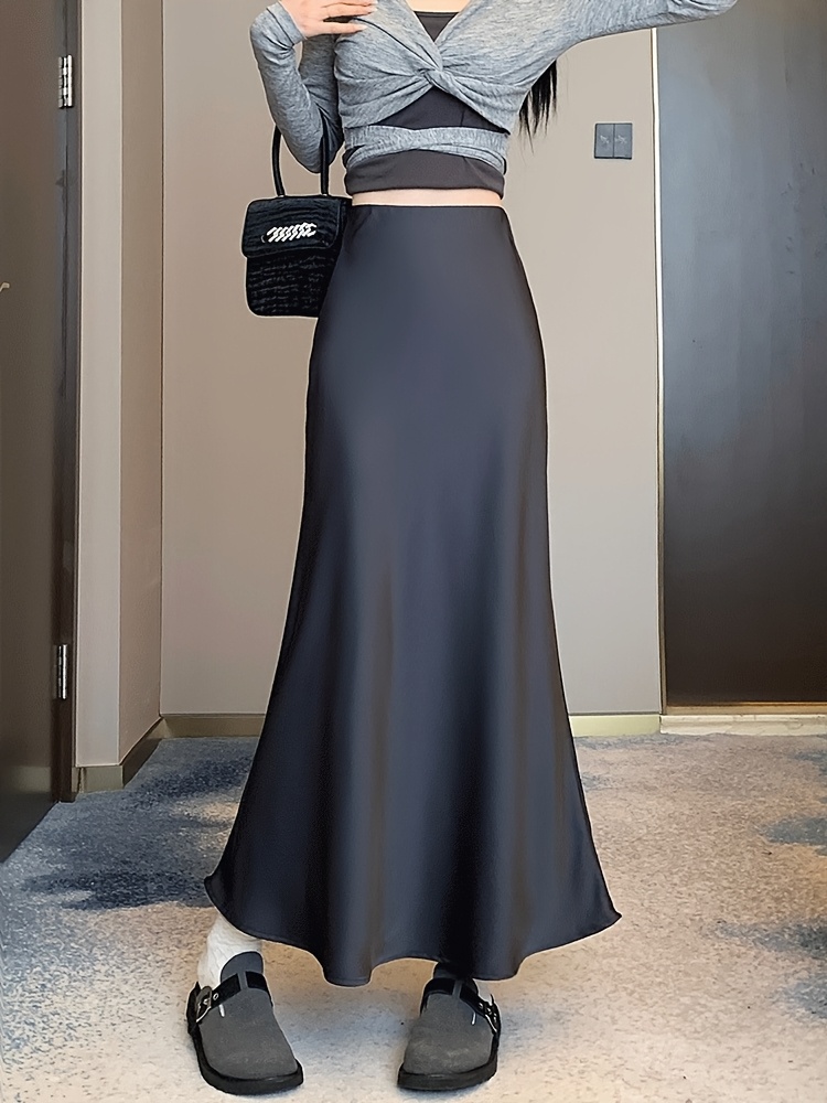 womens satin mermaid skirt long a line midi skirt fish tail Temu