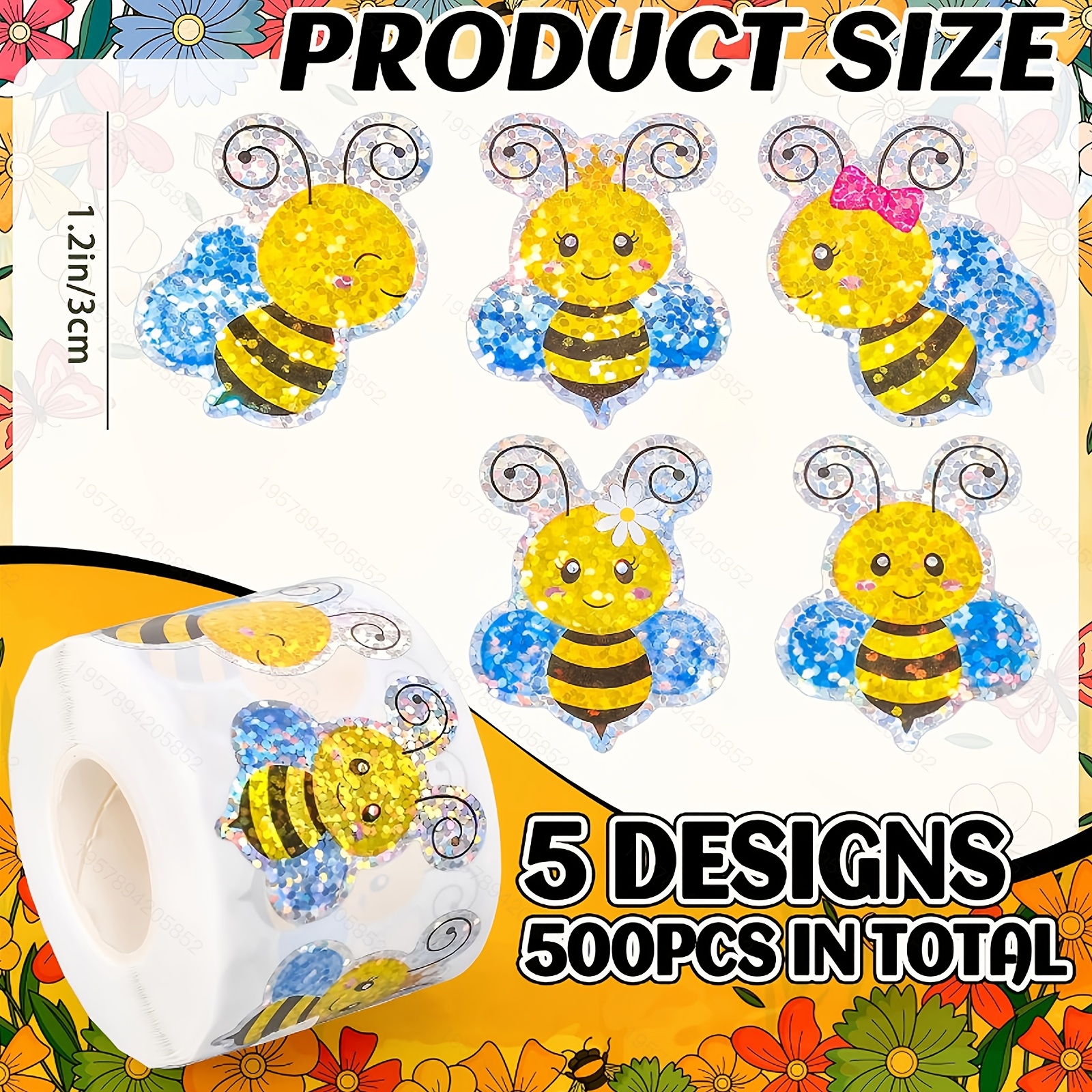 Image of 500pcs Holographic Bee Stickers Bee Labels With Glossy Suitable For Rewards, Party Decorations, Jar & Notebook Decoration - Cute Bee Themed Irregular Shape Sheets