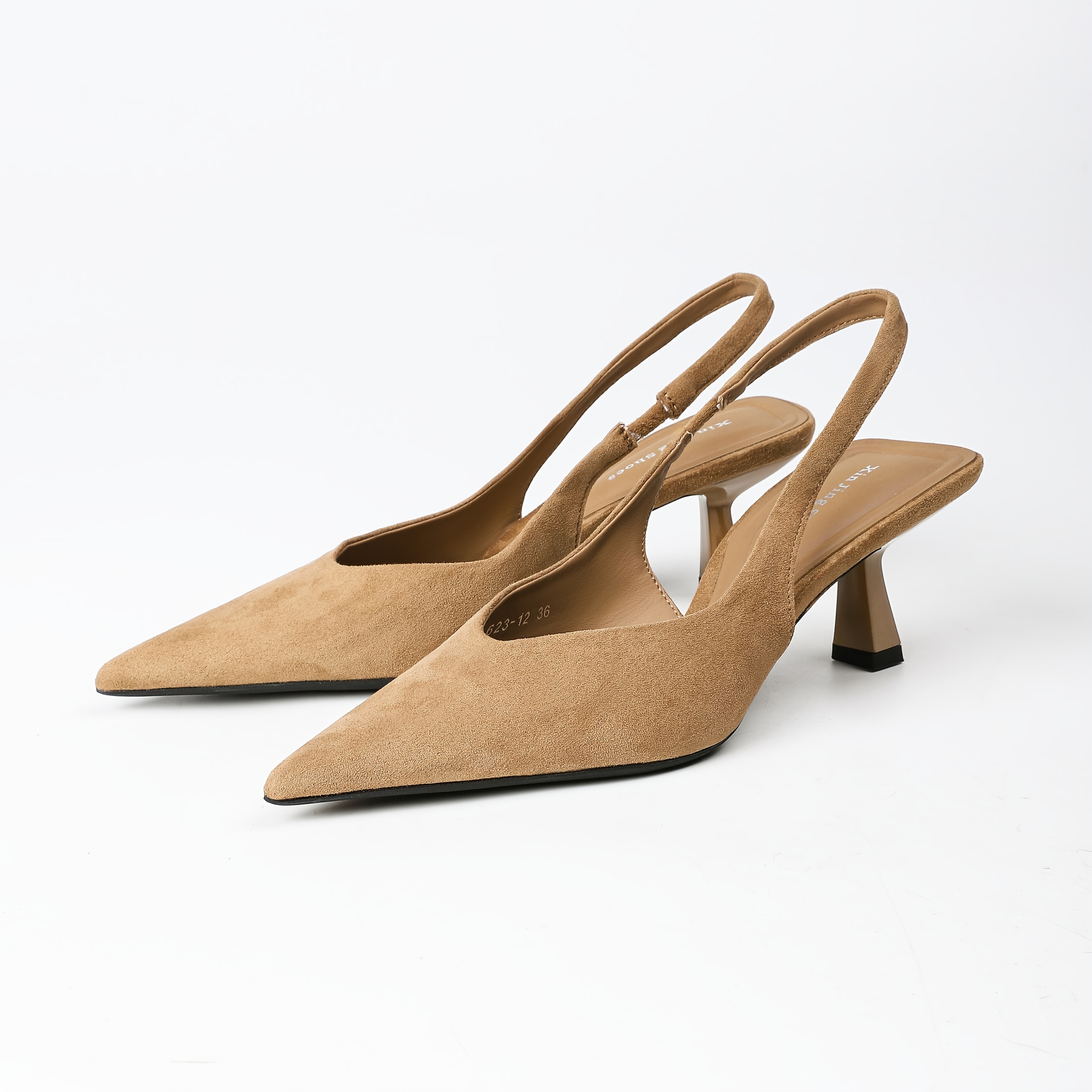 Image of French Pointed Toe Slingback High Heels Women's Fabric Shallow Mouth Backless Sandals Commuting Temperament Single Shoes, Women Shoes