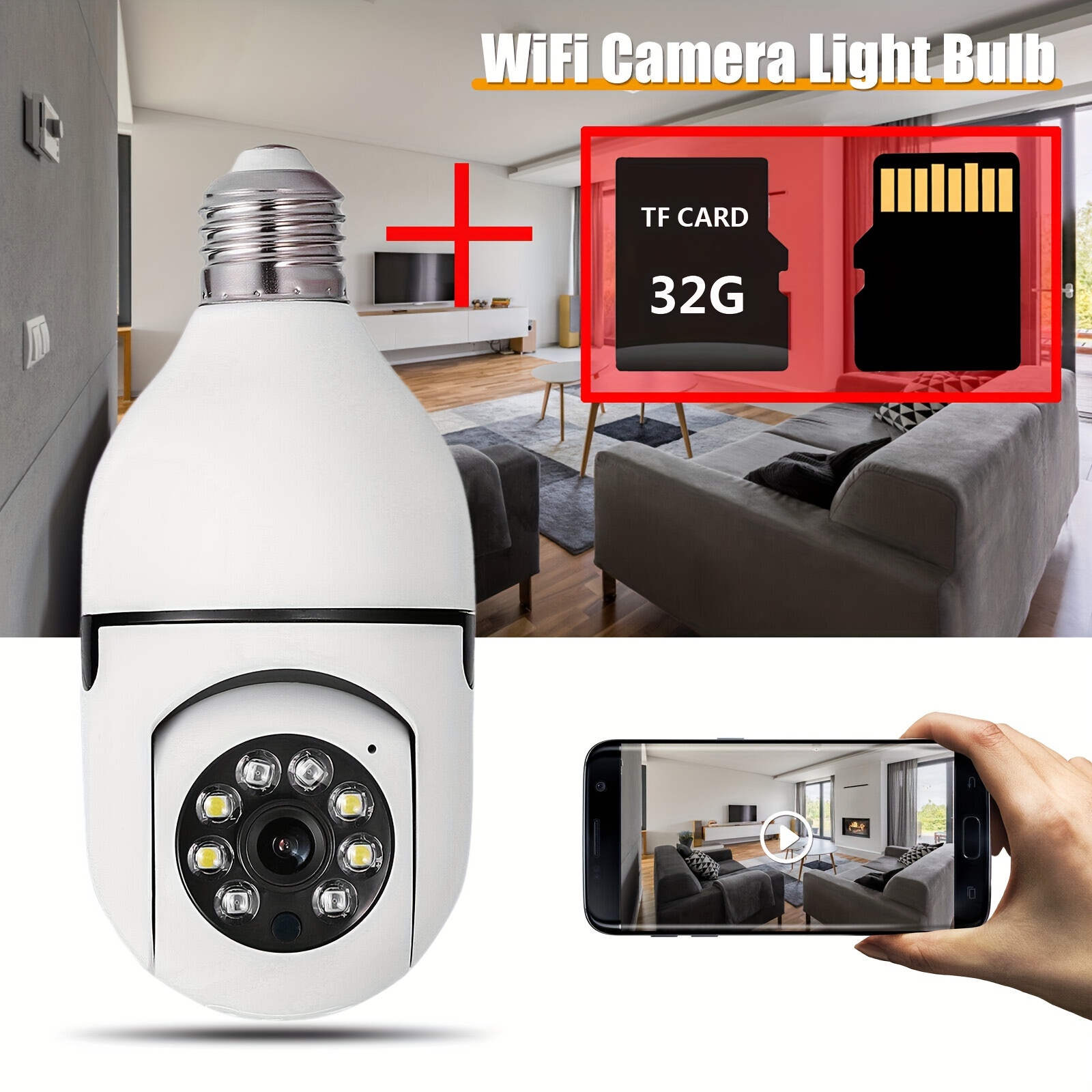 1080p   bulb camera  27 wifi   with motion detection spotlight alarm color night vision two way audio for indoor outdoor home surveillance details 2