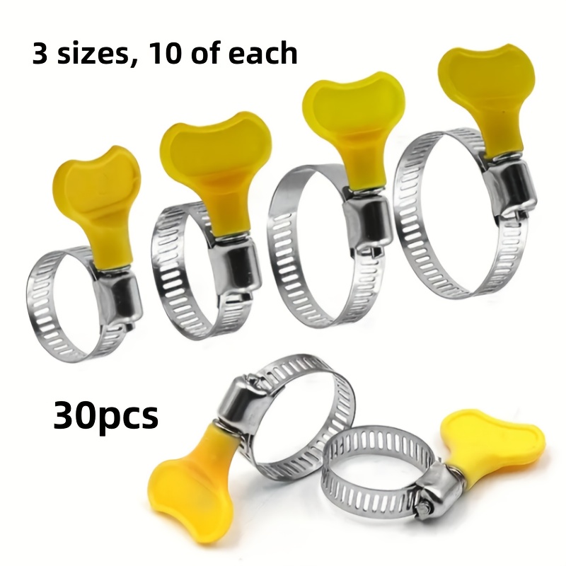 E-shop 30 , Rohrschelle Spannwerkzeug, 3 Größen, je 10 Stück, Edelstahl Material, mit Griff, geeignet für Gasleitungen, Wasserleitungen, Autoleitungen