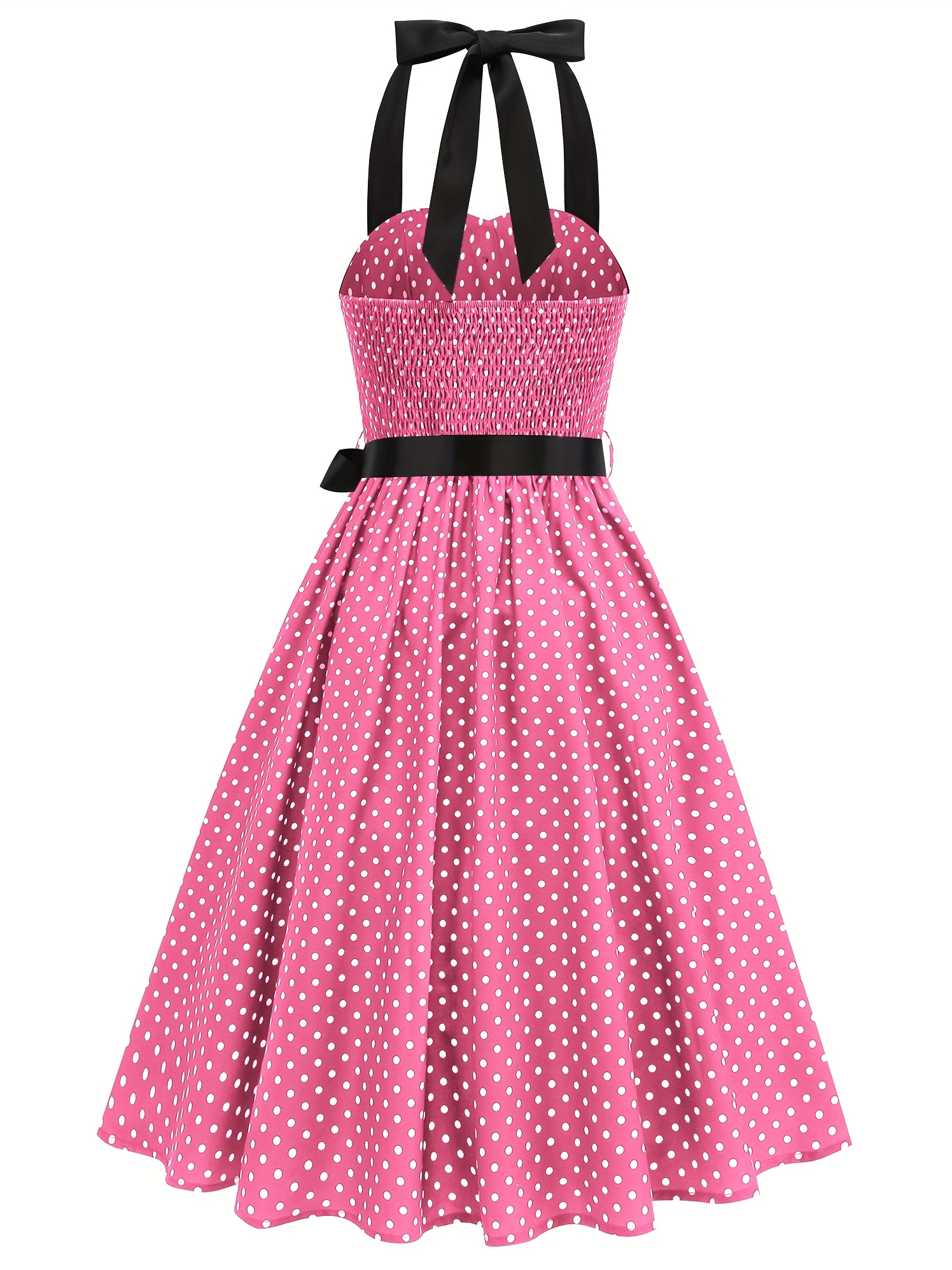 vintage inspired pink polka dot dress black bow detail Temu
