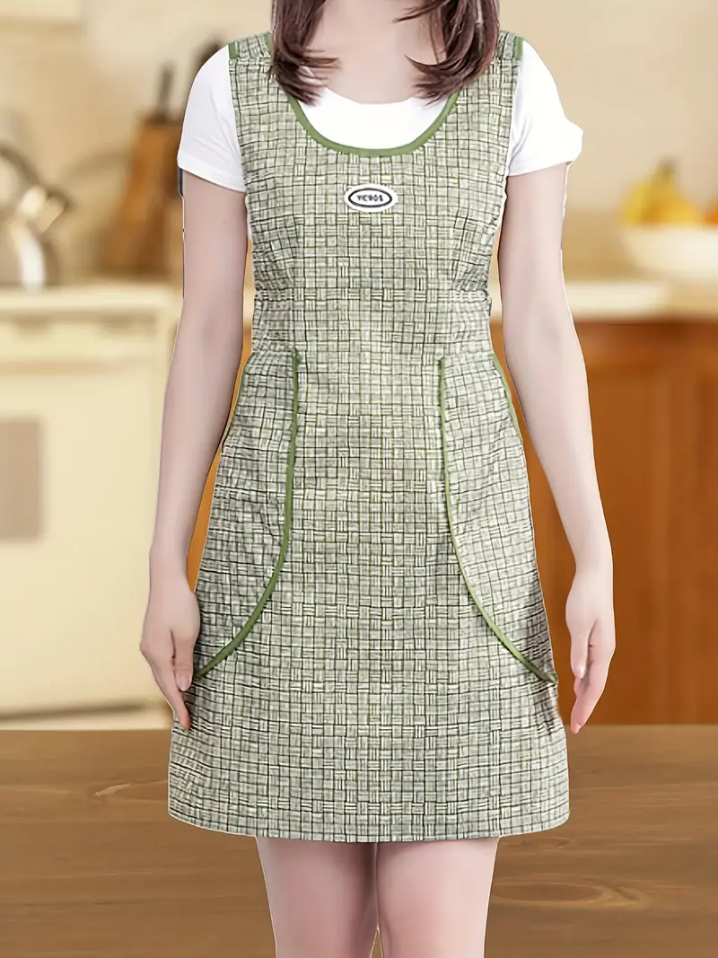 Stylish Kitchen Apron Back Tie Pockets Fashionable Casual