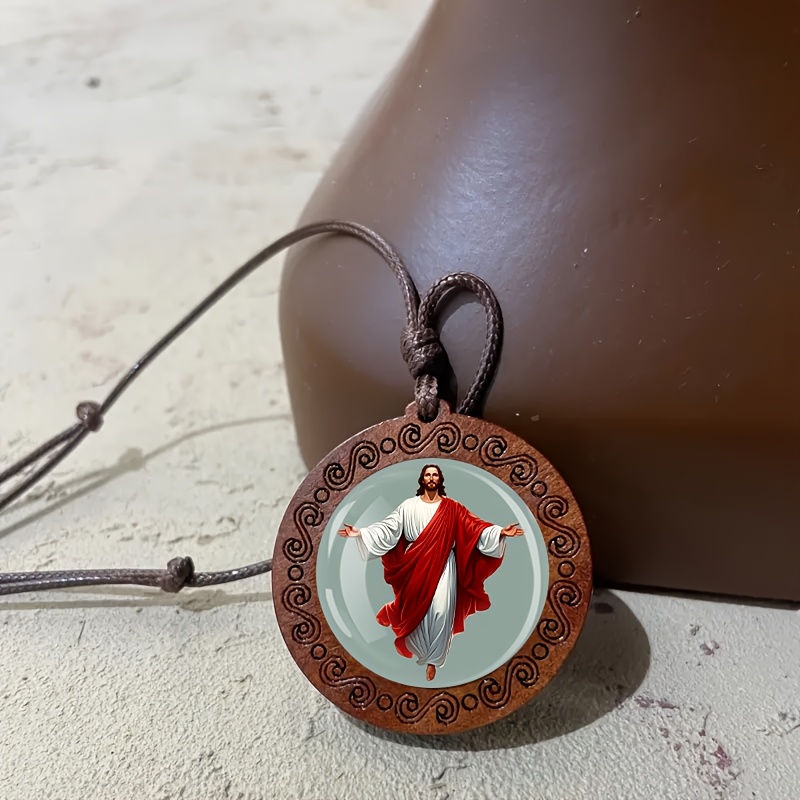 Saint Savior Red Robe Wooden Necklace, Vintage Style