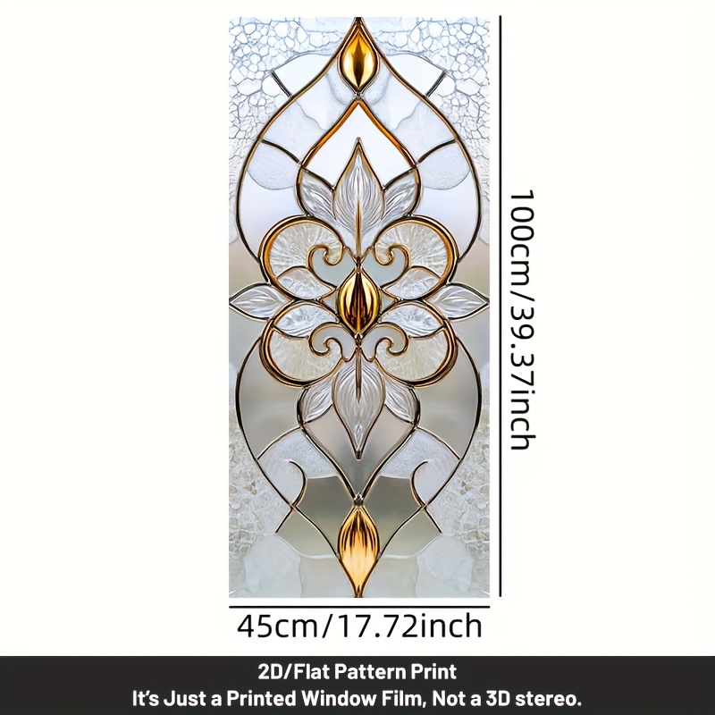 TEMU 2d Flat - 2d Flat - 1pc 2d Flat Window Film With A Vintage Classical , Resembling Colored Glass. This Pvc Static Cling Decorative Film Is