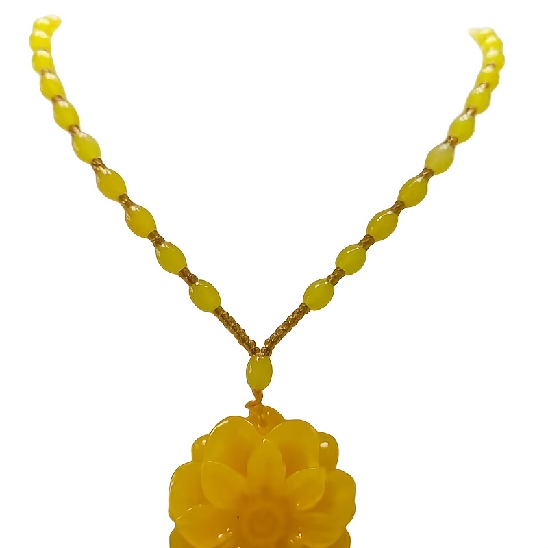 Unisex Yellow Beeswax Sunflower Pendant Necklace