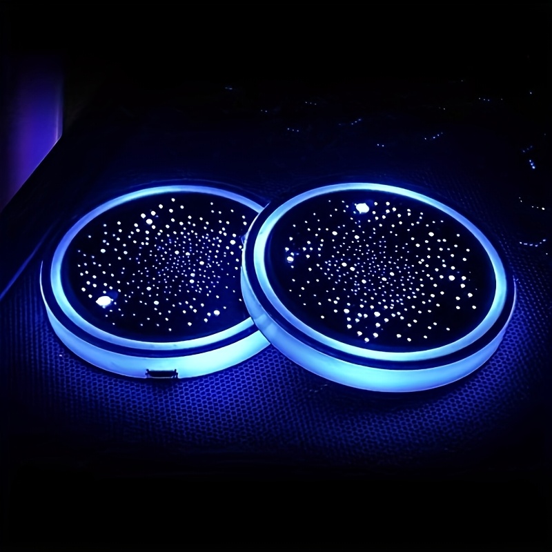 TEMU 2pcs- Luminous Coaster, Round Non-slip Led Lights Car Cup Holder Coaster With Usb Port, Car Drink Coasters, Car Decorations, For Women And Men, Holiday Party Accessory