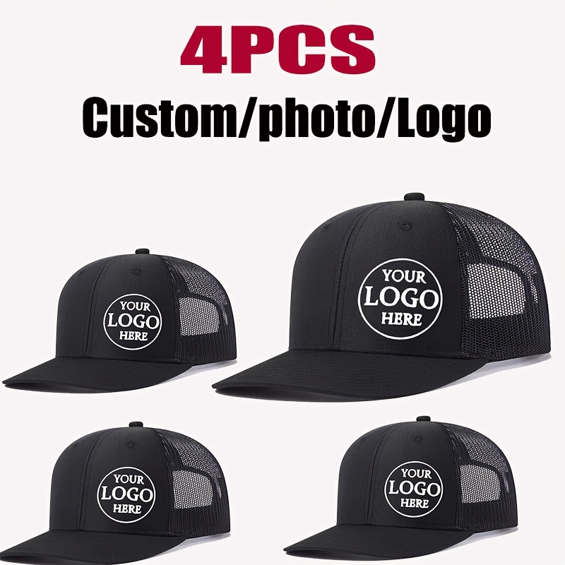 TEMU 4 Customizable Logo Trucker Hats - Breathable Tennis With Adjustable Back Closure, Outdoor Activities And Personalized Gifts, Outdoor Headwear |
