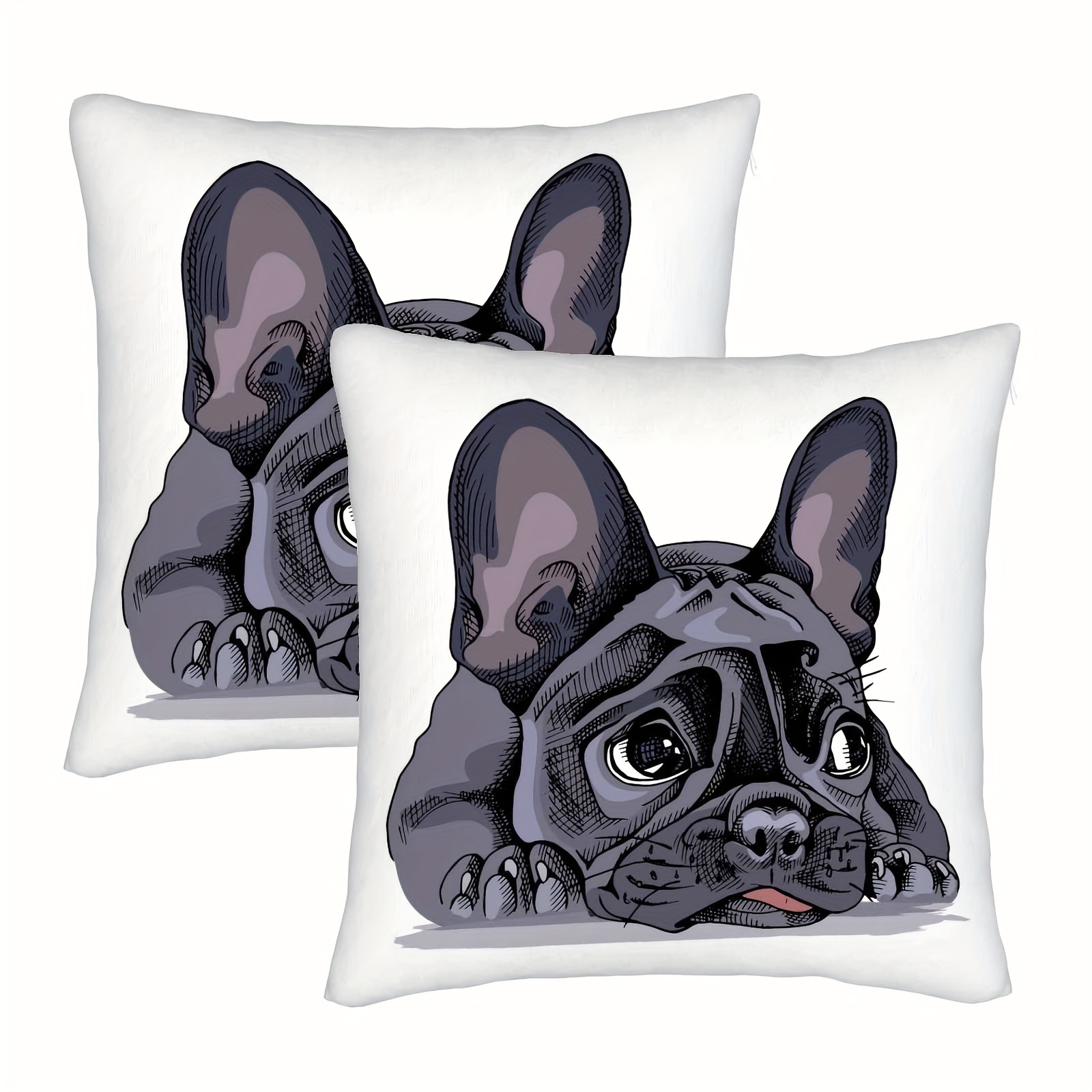 

2pcs French Bulldog Short Plush Throw Pillow Covers, Watercolor Little Cute Puppy Adorable Lovely Pet Square Pillow Cases Decorative Cushion Bed Couch Sofa Black, No Pillow Insert, 18 X 18 Inch