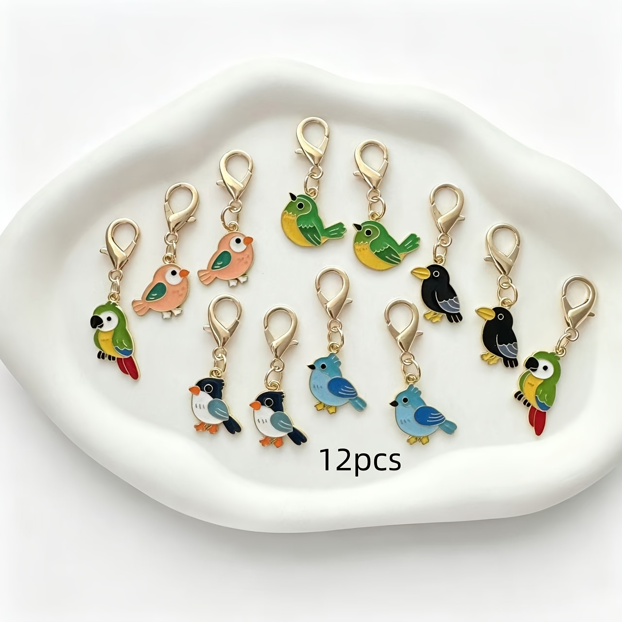TEMU 2d Flat - 12pcs Cartoon 2d Flat Cute Bird Series Keychain Pendant Drip Oil Alloy Ornament Bag Zipper Head Additions Student Best Friend Gift