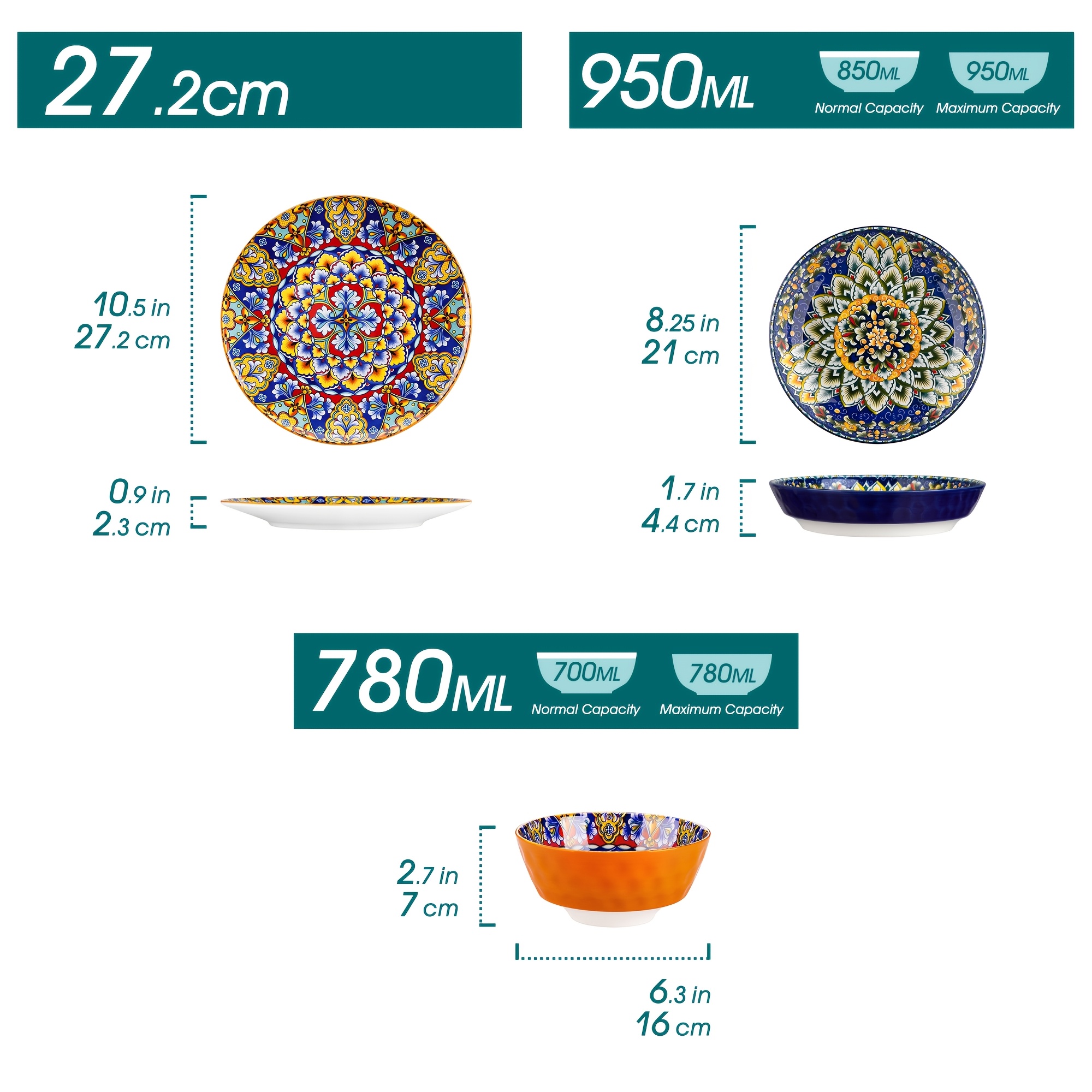 TEMU Ensemble de vaisselle bohème 18 pièces pour 6 personnes, service de table en grès comprenant des assiettes plates, des assiettes à soupe, des à