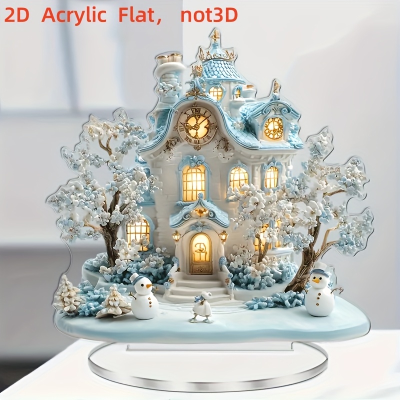 

Winter 2d Acrylic Tabletop Decoration – And White Christmas Scene With Illuminated Windows, Snow-covered Roof, And Festive , Ideal For & Garden Party Decor, Christmas Decorations For Home Outdoor