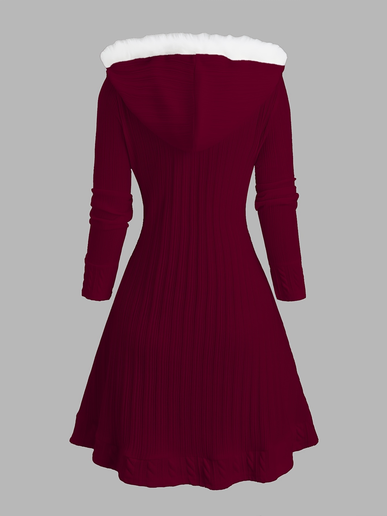 Abrigo tejido con capucha estilo Y2K para mujer, 100% poliéster, color liso, abrigo largo con botones y detalles de pelo sintético, diseño de tejido de cable, colección otoño/invierno - Imagen 6