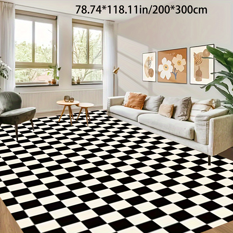 

Modern Black And White Checkered Area Rug - Non-slip Polyester Backing, Machine Washable, Soft And Comfortable, Perfect For Living Room, Bedroom, Hallway, And Outdoor Use - Large Size (200*300cm)