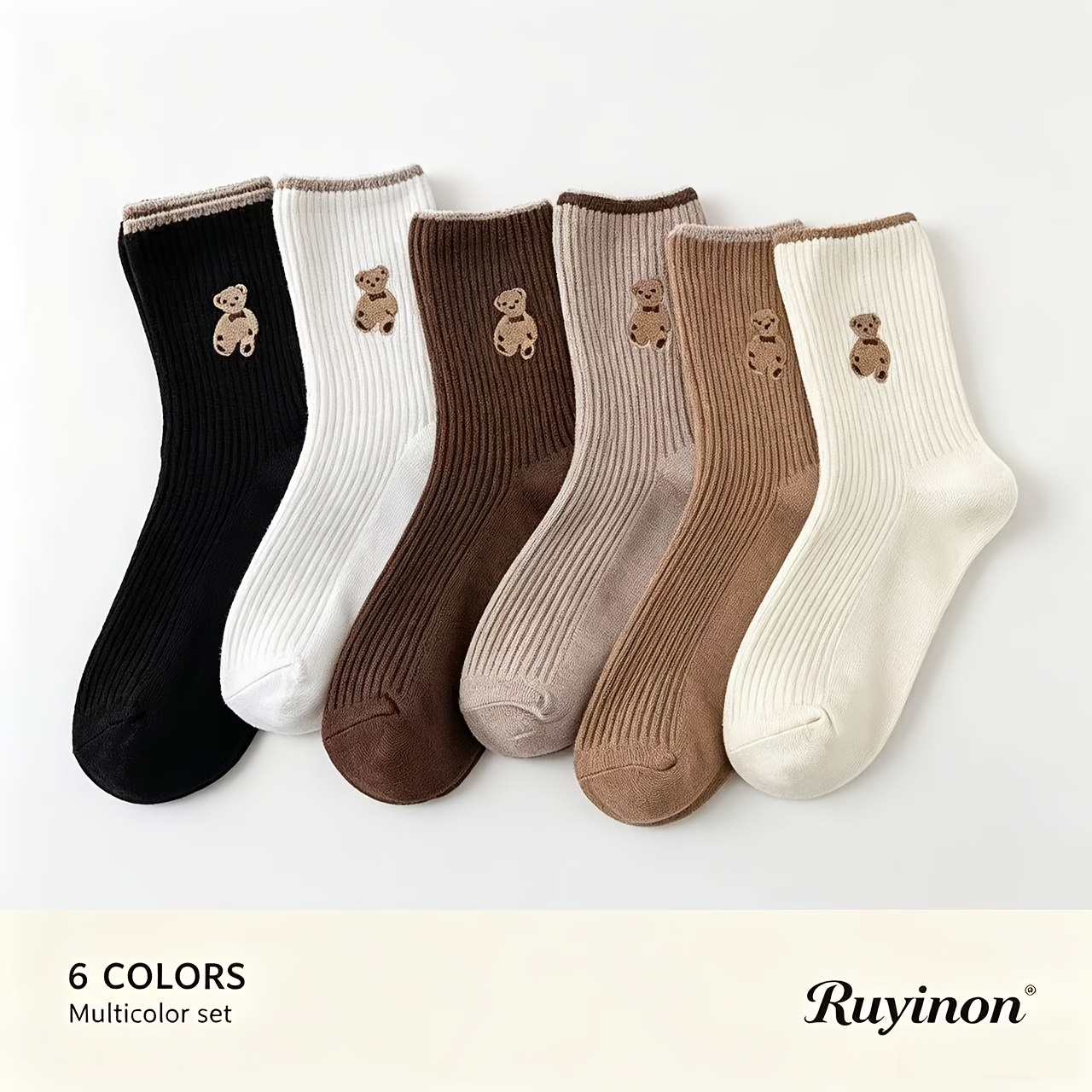TEMU 5-pair Unisex Women's Mid-calf Casual Socks, Polyester High-elastic Ribbed Breathable Durable Home And Outdoor Wear, Women's Socks