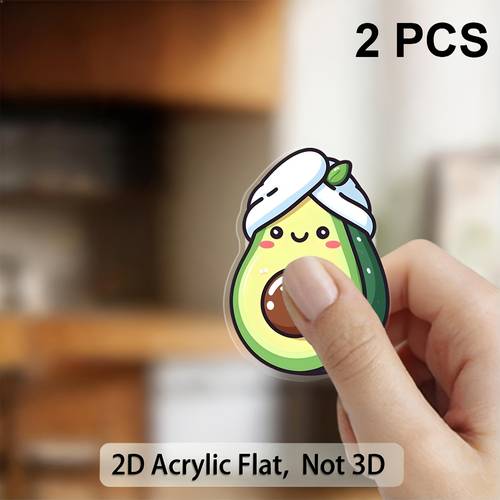 artikel foto 2d plat 2 stuks koelkastmagneten, schattige avocadopatroon koelkastmagneten, acryl koelkastdecoratie, perfect voor het decoreren van keukenkoelkasten, vaatwassers, ijzeren opbergkasten en scènes; geschikt voor cafés, kantoren, leuke keukenaccessoires, feest- en bijeenkomstdecoraties, kerstmis