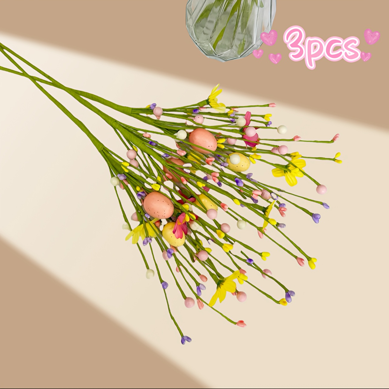3pcs Artificial Daisy Daisies With Egg Decorations - Realistic Breath Suitable For Easter, Spring, Wedding, Baptism Centerpieces - Low-maintenance Arrangements, & Church Decor (no Vase Included)