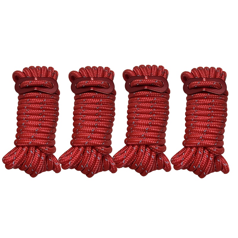 TEMU 4pcs 5mm Outdoor Tent Guyline Ropes 4m Reflective Camping Guy Lines With Adjuster Tensioner Camping Accessories For Tarp Canopy