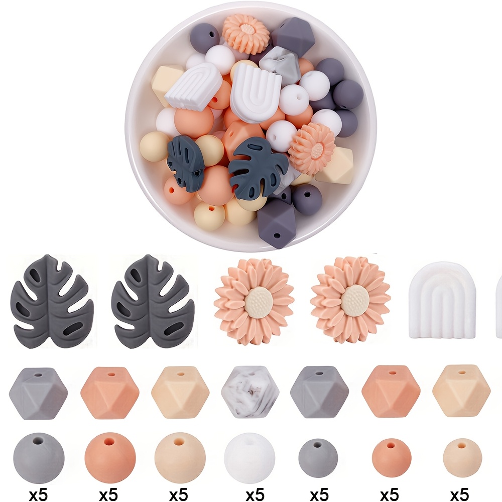 Image of 30/64pcs Silicone Bead Set, Suitable For Making - Focus Beads For Pens, Necklaces, - Craft Gift Kit Beads, Spacer Beads For Jewelry Making