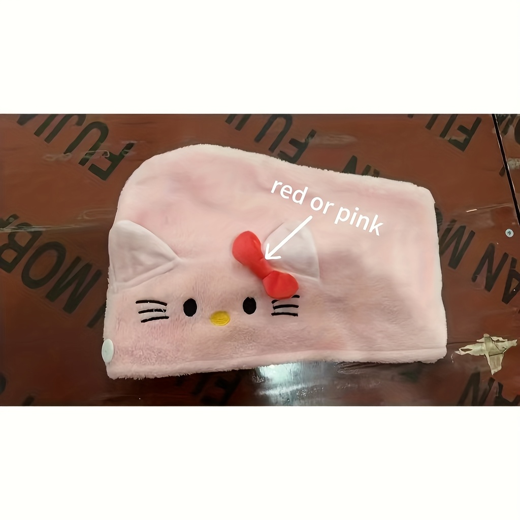 1pc Kitty Cat Cute Cartoon Plush Hair Towel, Soft, Thick, Absorbent, Non-linting Dryer Towel, Bathroom Essentials, Suitable Gift For