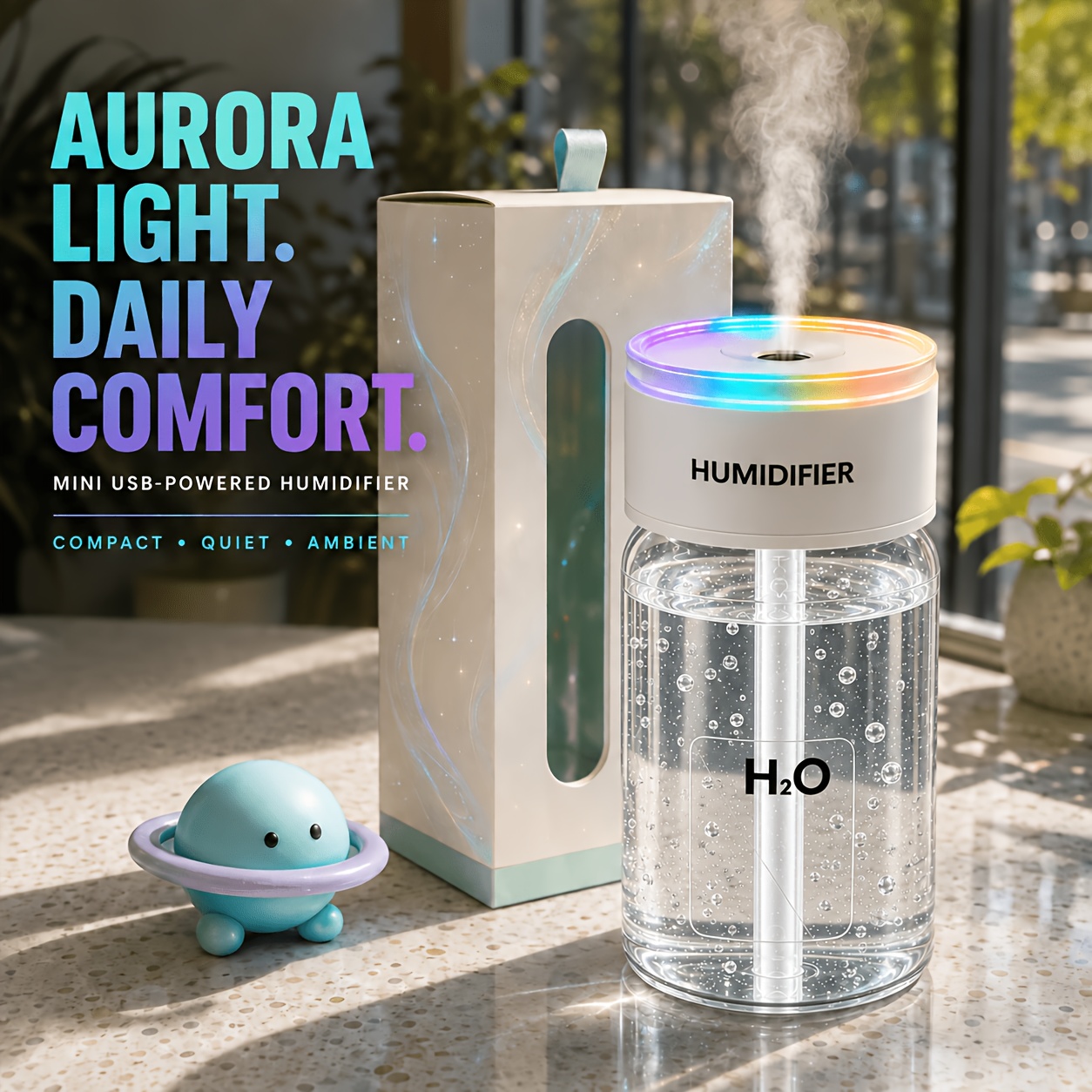 TEMU Portable Cool Mist Humidifier & Aromatherapy Diffuser With Usb Power, 3 Mist & Led Night Light Suitable For Home, Office, Bedroom, Car - Mini