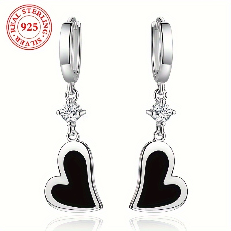 

A Pair Of Women's Earrings Exquisite Drip Glue Love Inlay Zirconia Earrings 4.5g 925 Silvery And Wear Valentine's Day Gift