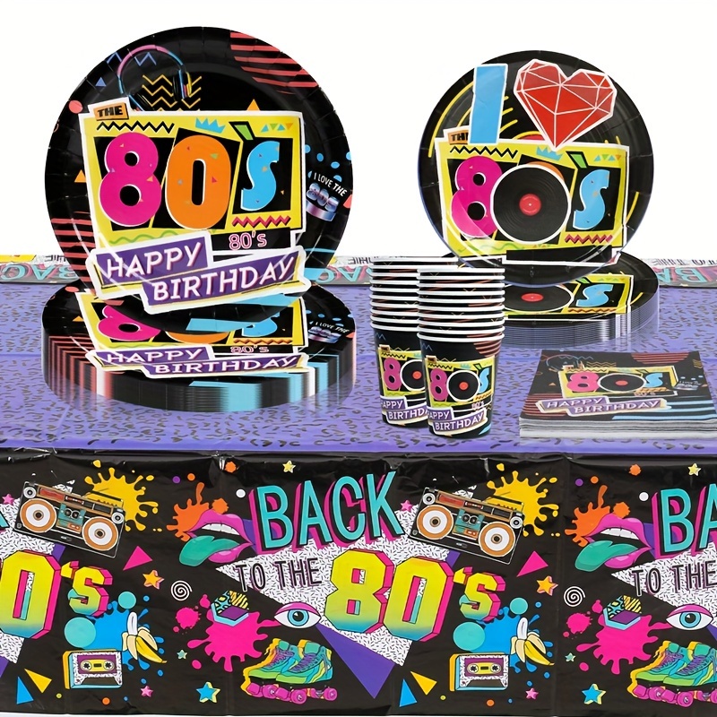 

Set, 80s Theme Birthday Tableware Plate Napkins Tablecloth, Retro 1980s Hip Hop Party Decor, Back To The 80s Birthday Party Supplies