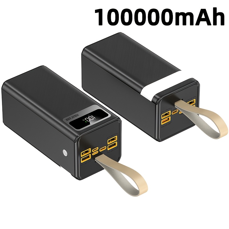 TEMU 100, 000mah Large-capacity Portable Power Bank, Fast Usb Charging, Comes With A Lanyard/ Display/camping Light, Suitable For Iphone, , Devices,