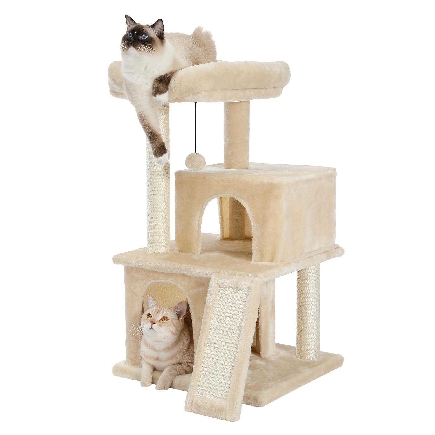 E-shop Road Deluxe Katzenbaum mit Sisalseil-Kratzpfosten - Plüsch-Mehrebenen-Wohnhaus & Spielhaus, Langlebige Möbel für Kleine bis Mittelgroße Katzen,