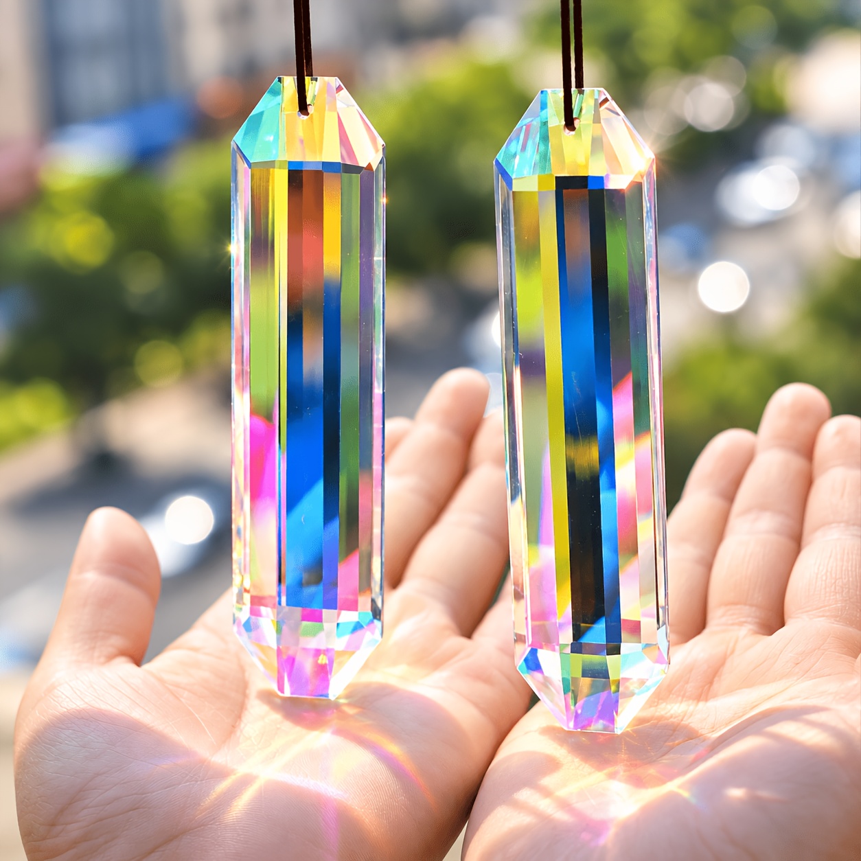2 Stück 7,62 cm oder 11,94 cm Sonnenfänger Prisma Anhänger für Fenster, Rechteckiger Kristallstab Regenbogen Maker Garten Hängender Sonnenfänger Ornament