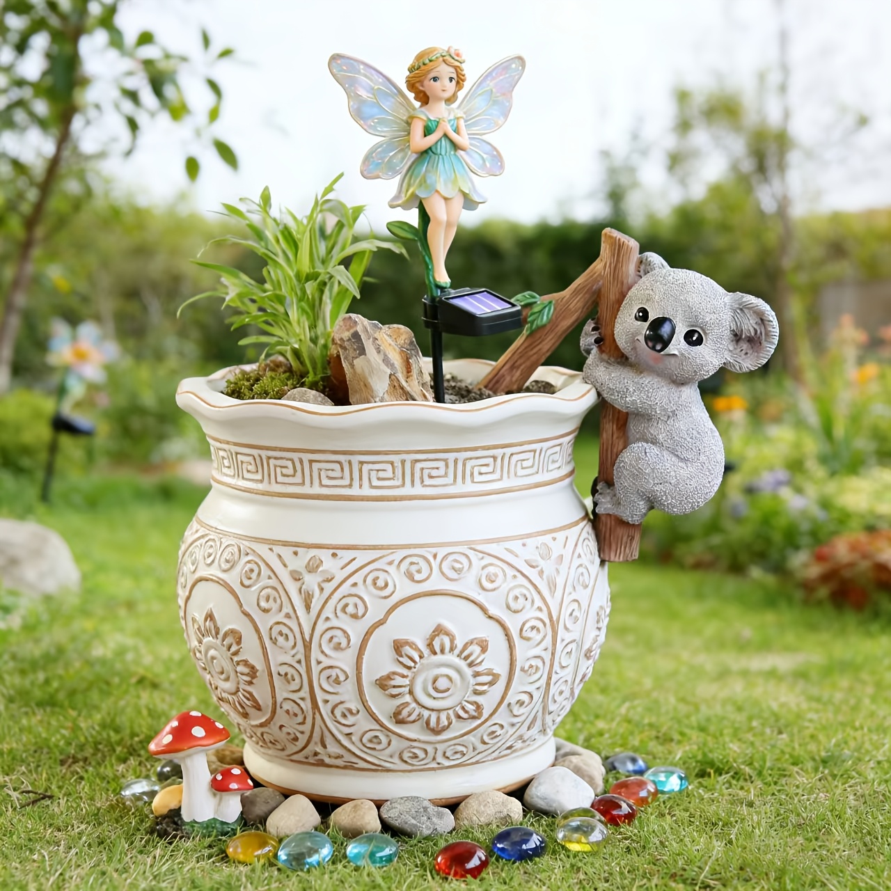 E-shop 4-Zoll Niedliche Koala Statue Blumentopf Dekoration, Topfkante Hängeornament, Hängende Koala Gartendekoration, Gartendeko Geschenk, Tierdeko für