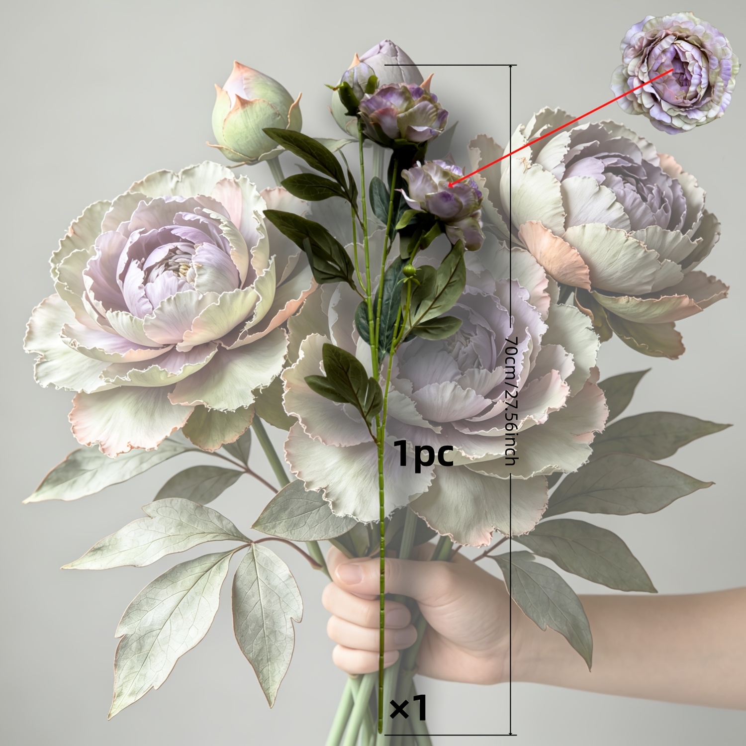 TEMU Vintage Oil Painting Peony Bouquet - 1pc - Retro Distressed Texture - Large Artificial Flower - 27 Inches - Retro Style - Gradient Purple -