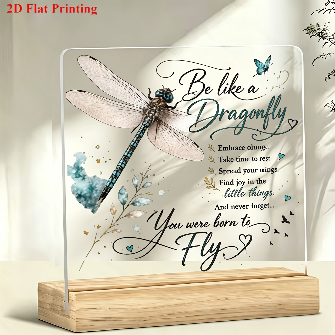 TEMU 1pc Acrylic Desktop Decoration Stand A Dragonfly Black Background Dragonfly Pattern Paperweight, Desktop Decoration, Suitable For Work, Study,
