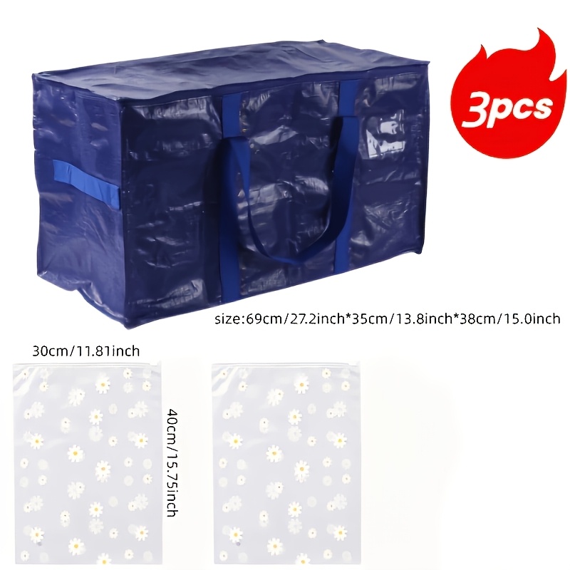 TEMU 3pcs Set (1 Heavy-duty Extra-large Moving Bag   2 Storage Bags) - Durable, Waterproof, Puncture-resistant Polypropylene Storage Bags With Sturdy