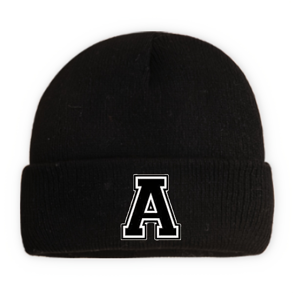 Image of 1pc Black Knitted Cap With Printed, Suitable For Different Ages. A Fashionable And Versatile Cold-proof Accessory For Boys And Girls, Perfect For Daily To . Great As A Gift For .