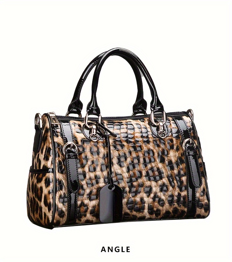 luxury genuine faux leather womens handbag spacious stylish with adjustable strap animal print design zip closure details 10