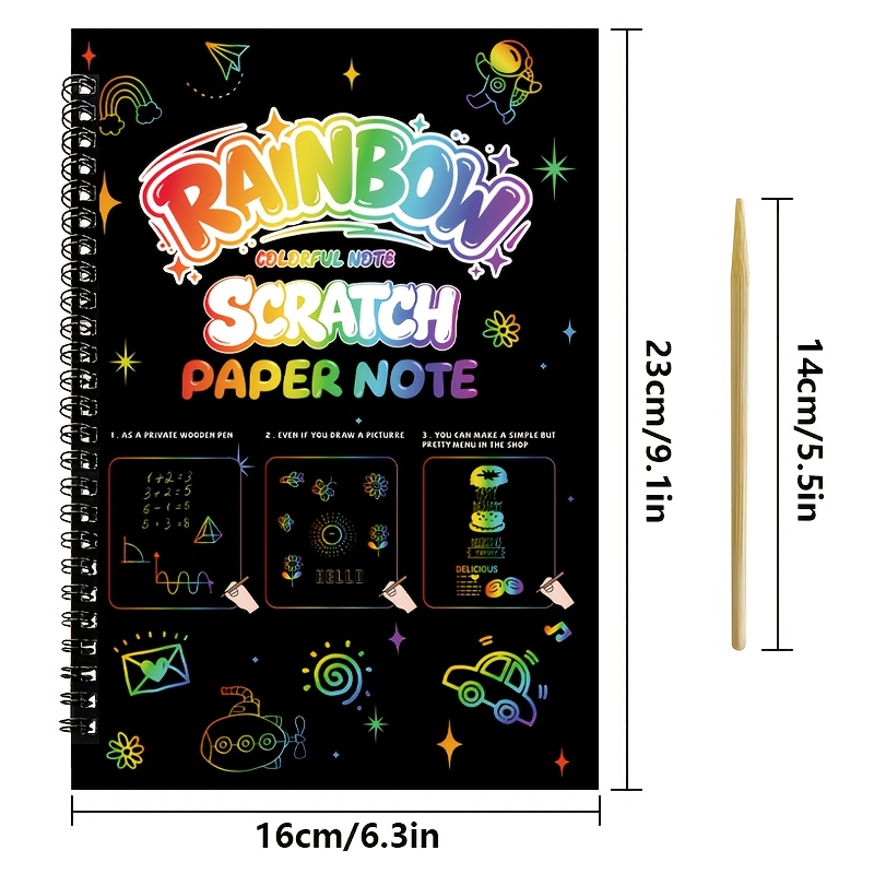 Image of Art Book For Kids, 8 Pages Magic Scratchboard With Wooden Stylus, Craft Kit For Toddlers Ages 3+, Fine Motor Skills & , Perfect For Birthday Party Favors, Travel Entertainment, Holiday Gifts