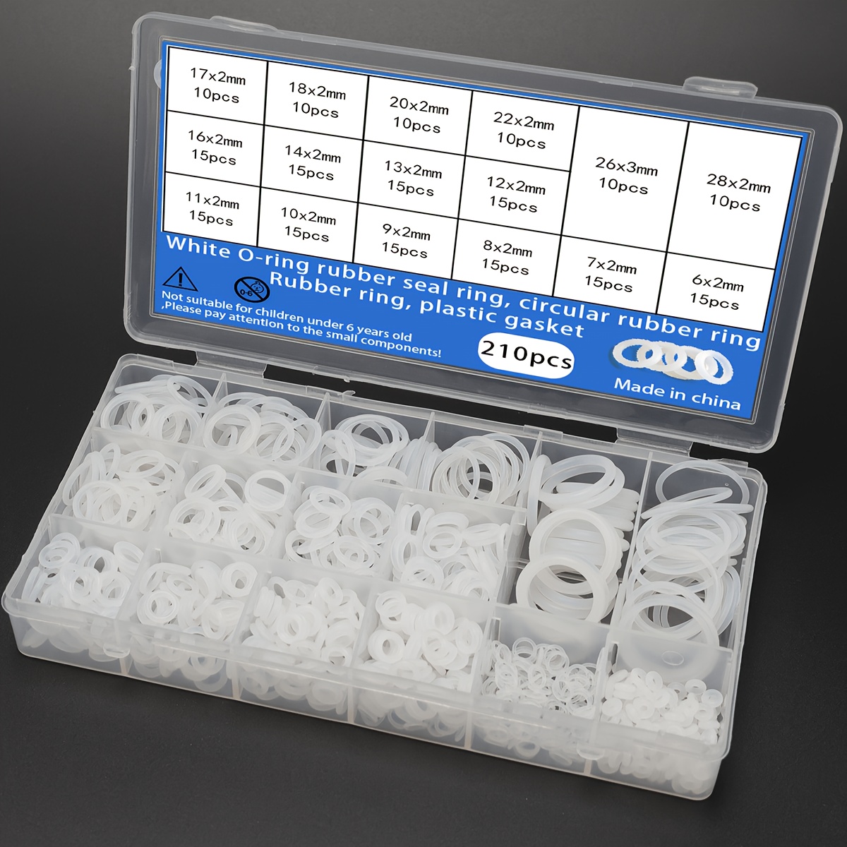 TEMU Jeu de 210 joints toriques en silicone blanc, 15 tailles de joints d'étanchéité en silicone, joints pour tuyaux, adaptés à la réparation de