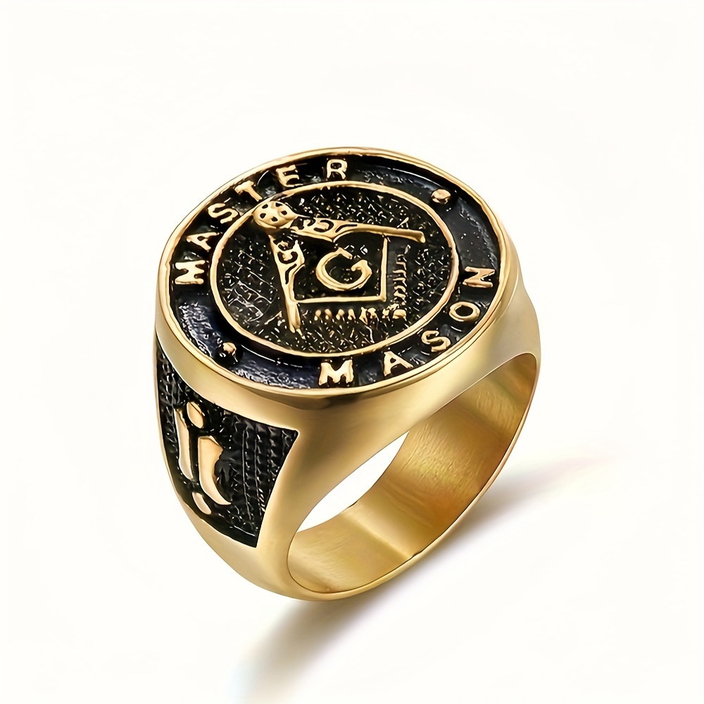     herre masonisk ring 316l rustfritt stål 18k gullbelagt vintage gatekunst geometrisk design smykkegave til valentinsdag, kinesisk nyttår, mardi gras 0