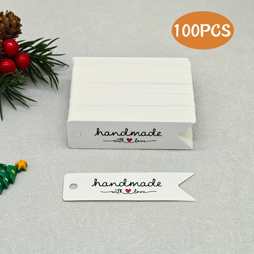 E-shop 100 Stück handgemachte Anhänger, weiße -Geschenkanhänger mit "Handgefertigt mit Liebe" Buchstaben für Geburtstagsfeier Bastelprojekte