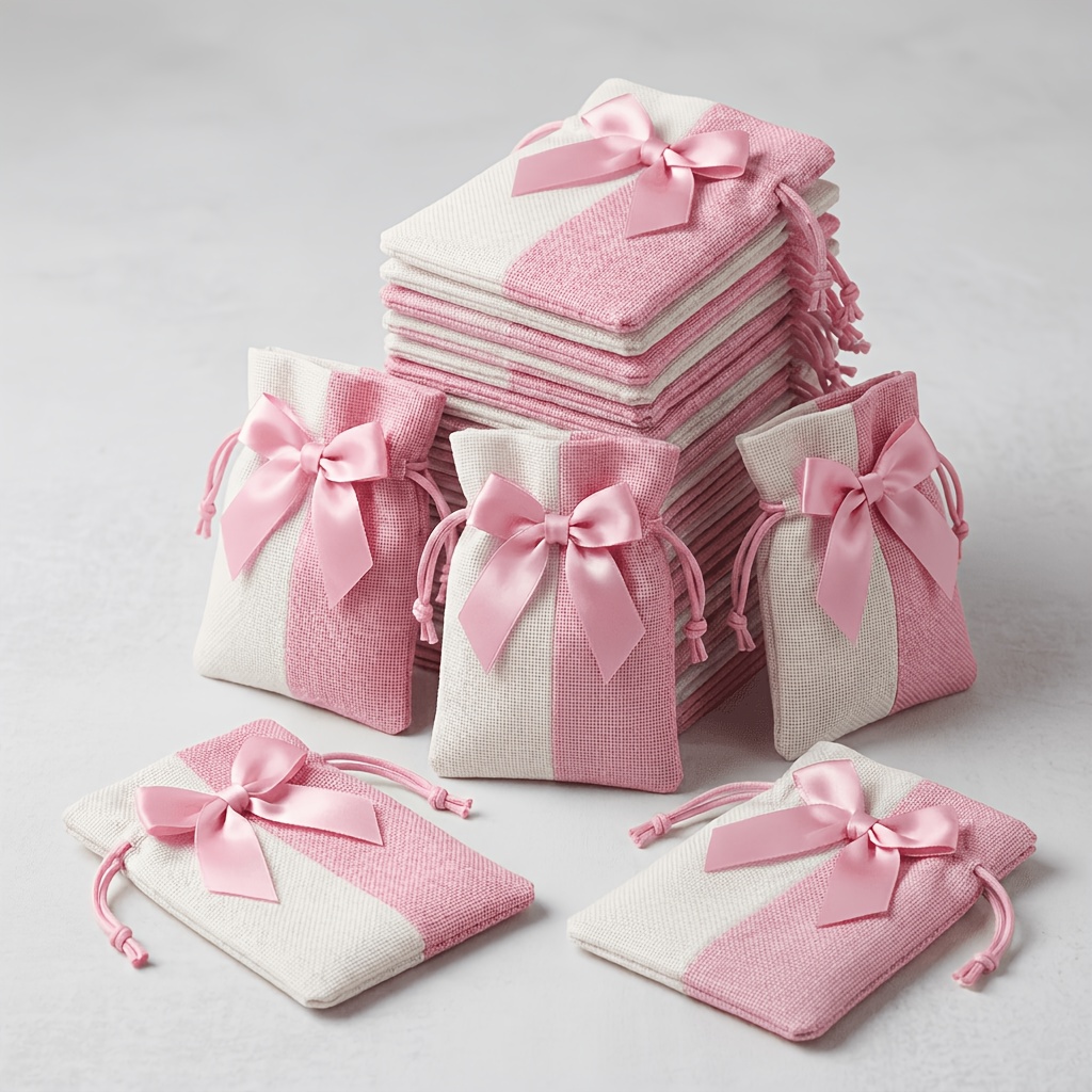 TEMU Gift For Her/him 12pcs Drawstring Gift Bags, Fabric Favor Pouches With Satin Bow, Soft Lightweight Durable Storage Sacks For Wedding Party Baby