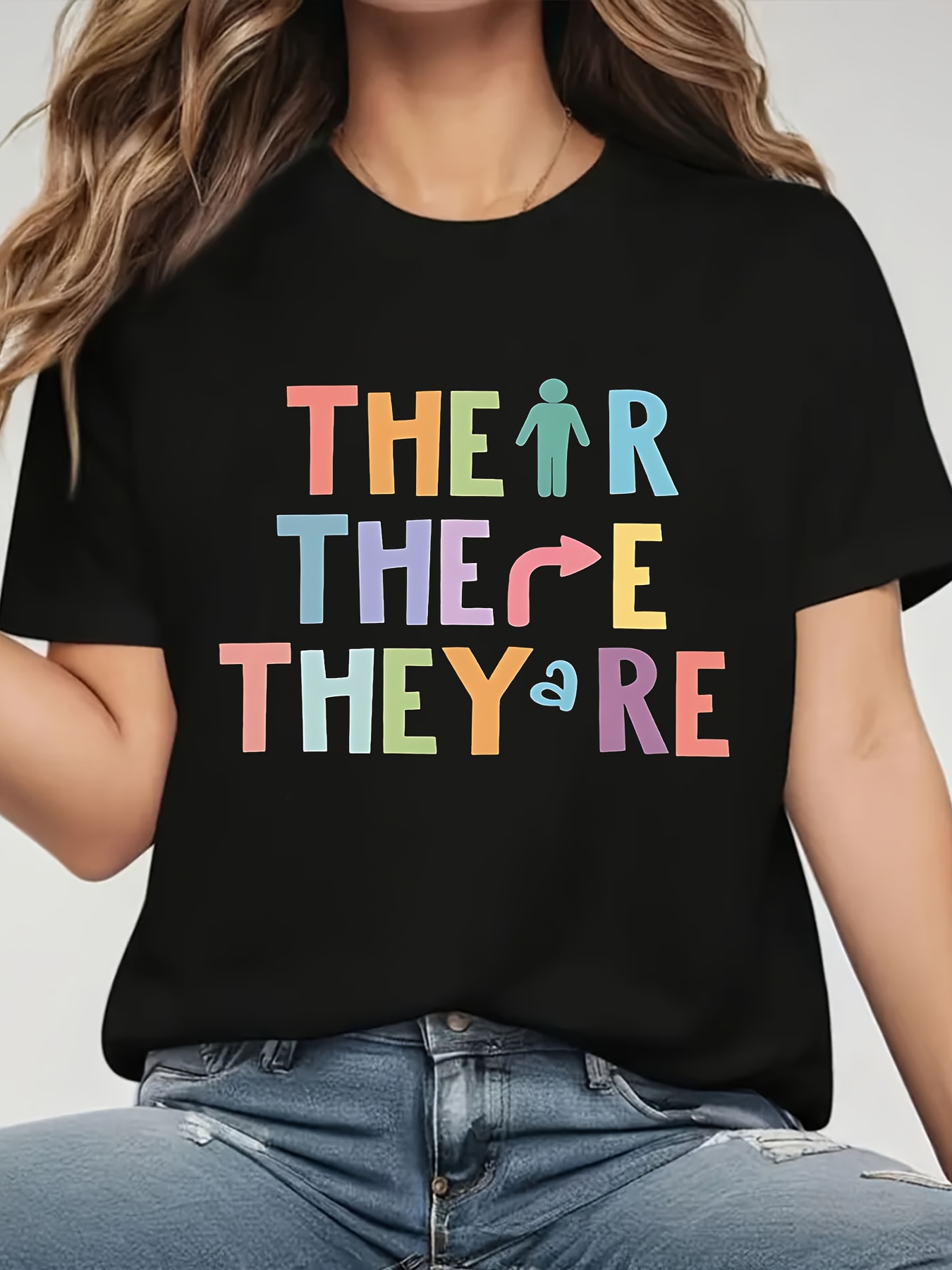 colorful typographic their     are graphic tee casual crew neck short sleeve   stretch fabric ideal for grammar enthusiasts young women save now best   casual wear typographic shirt quality   black 0