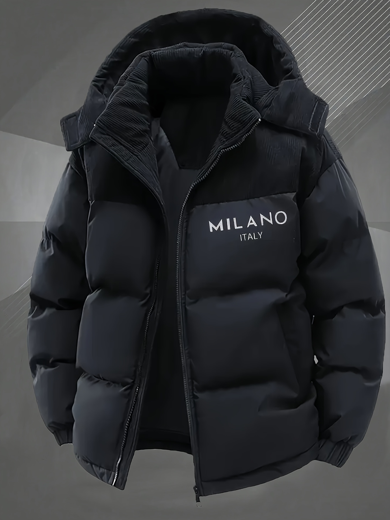 Heren Winterjas - & Bruine Kleurblok Jas met Capuchon en Volledige Ritssluiting