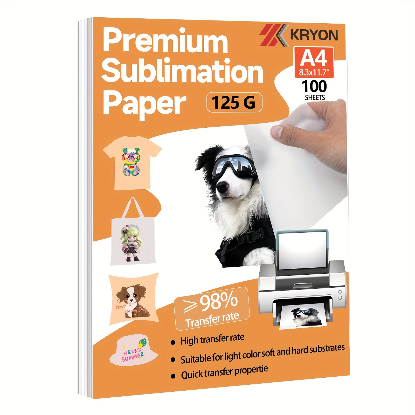 100 Sheets 125g A4 Size 8.3x11.7 Lnch Sublimation Paper Heat Transfe Paper Compatible With Inkjet Printer Suitable For T-shirt, Mugs, Light Fabric