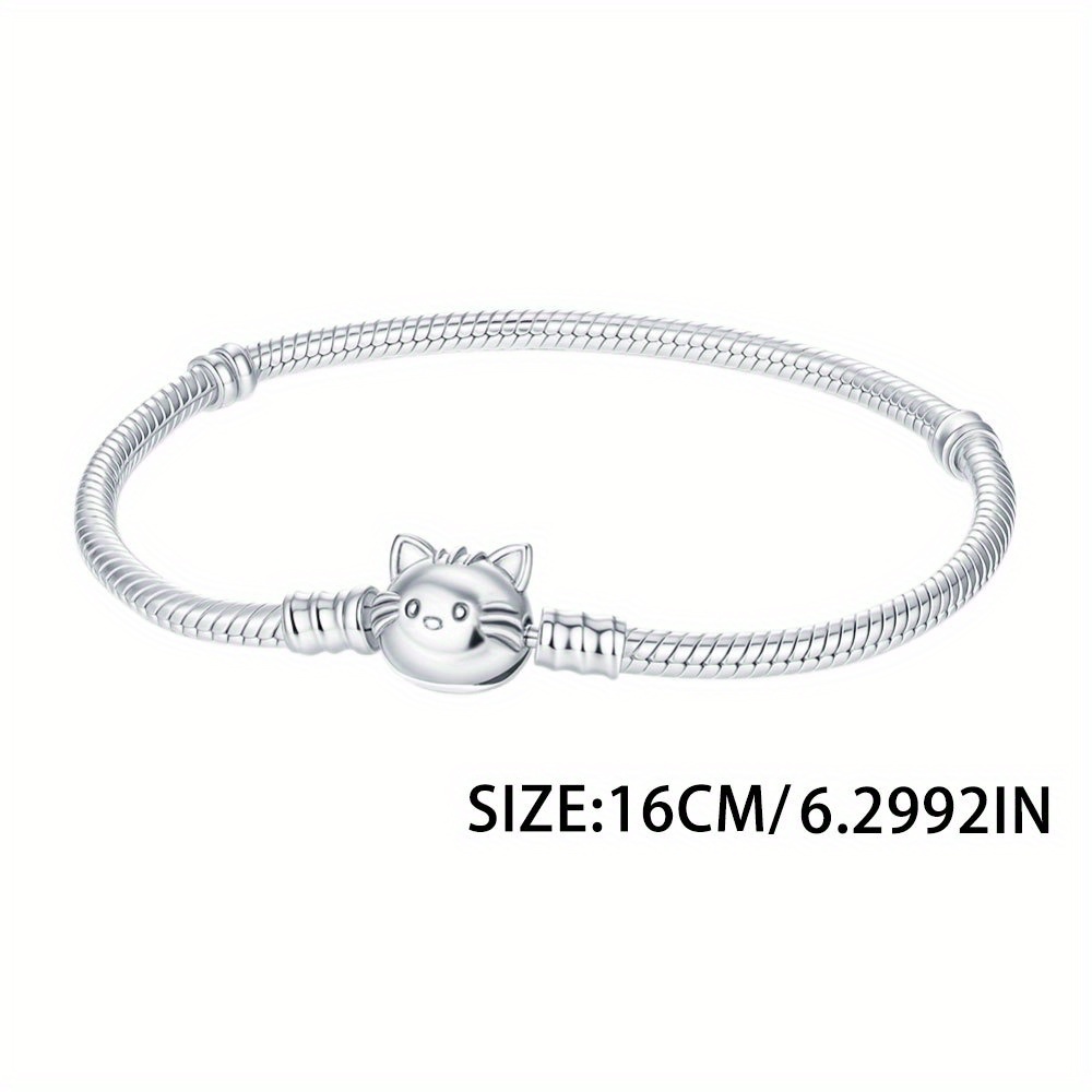 E-shop 925 Silberbeschichteter Tier Katzenarmband, minimalistische elegante Haustier Schlangenknochen Armbänder für Frauen Charms Perlenanhänger