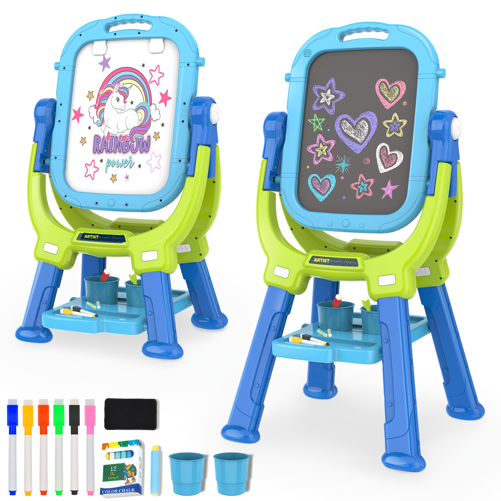 Adjustable Standing Art Easel for Kids with Double Magnetic Drawing Board & Storage Shelf - Heavy-Duty Construction, Non-Slip Base, Ergonomic Design with Storage Shelf & Magnetic Board - Ideal for Boys & Girls Ages 3-5 Years - Educational Art Station for Creative Play & Learning - Perfect Birthday/Christmas Gift for Fine Motor Skills Development, Arts And Crafts for Kids, Kids Playroom, Magnetic Board for Kids, Kids Drawing