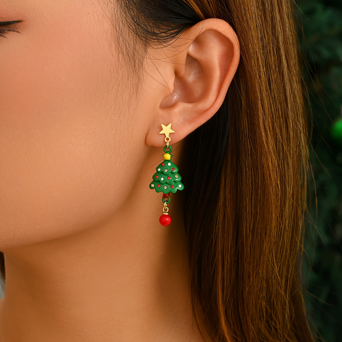 Women's Handmade Multi-Color Christmas Tree Drop Earrings