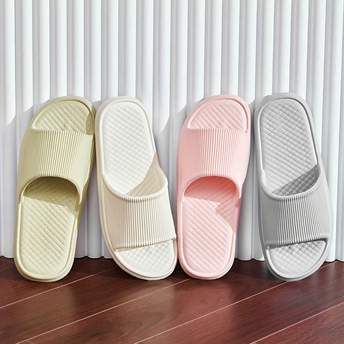 

Simple Solid Color Slides, Casual Open Toe Soft Sole Shoes, Comfortable Indoor Home Bathroom Slides
